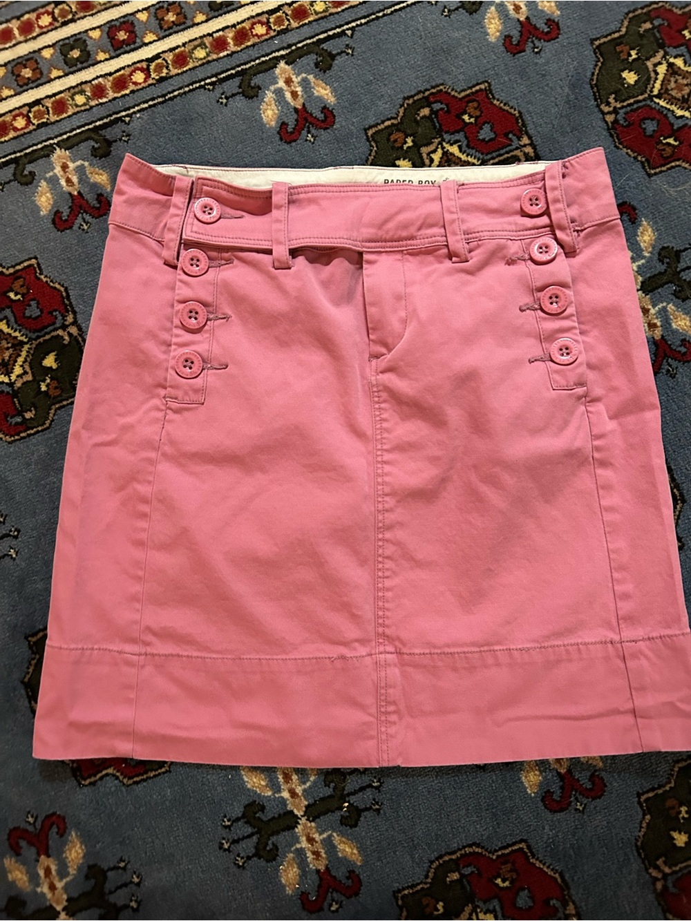 Anthropologie Pink Button-Detail Cotton Mini Skirt